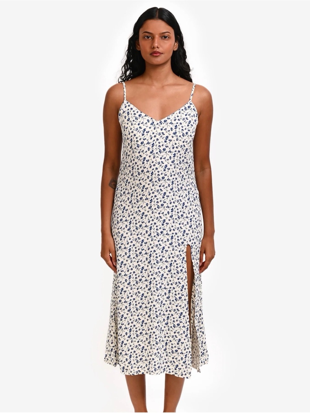 Reformation Crimini White/Blue Floral Midi Slip Dress
